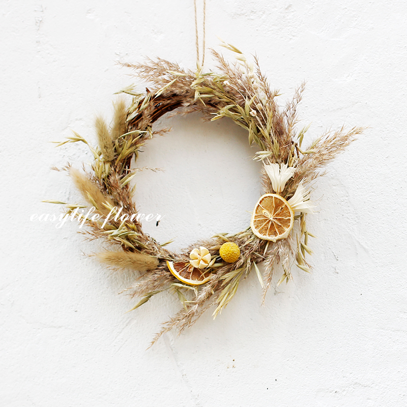 日系自然风干花花环 森系芦苇门挂壁挂客厅prty宴会民宿墙面装饰