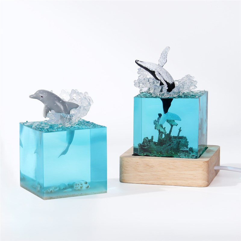创意海洋手工艺品树脂鲸鱼座头鲸海豚巨齿鲨咖啡厅家居小夜灯摆件