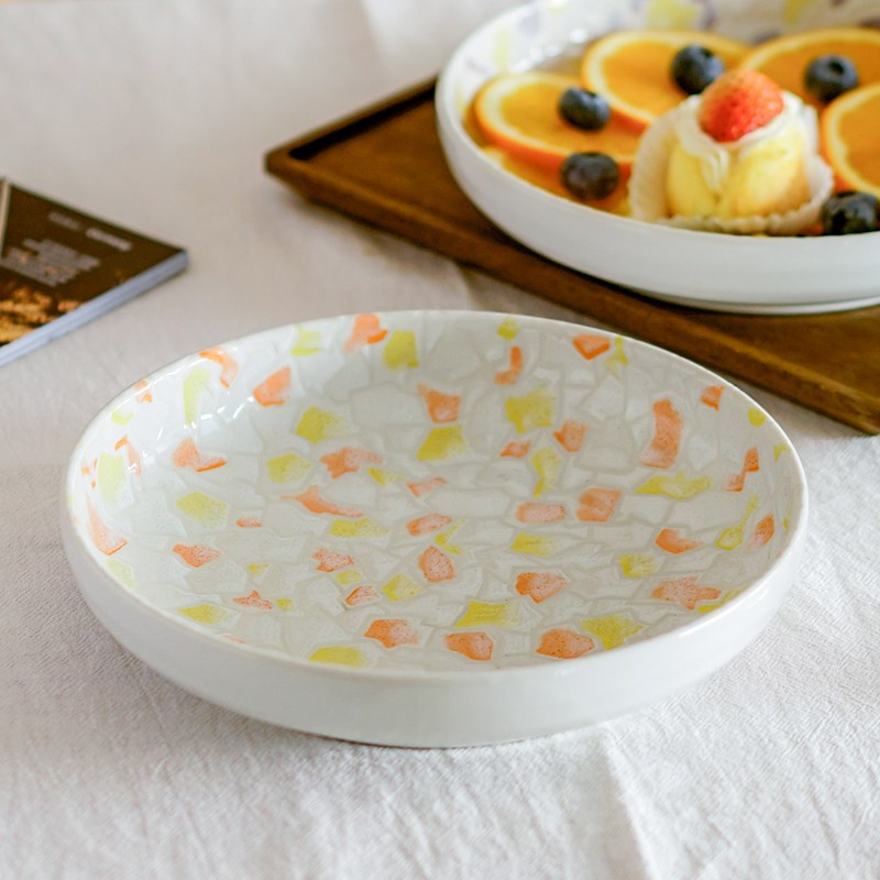 进口美浓烧圆盘菜盘子菜盘汤盘家用微波炉水果盘餐具陶瓷深盘