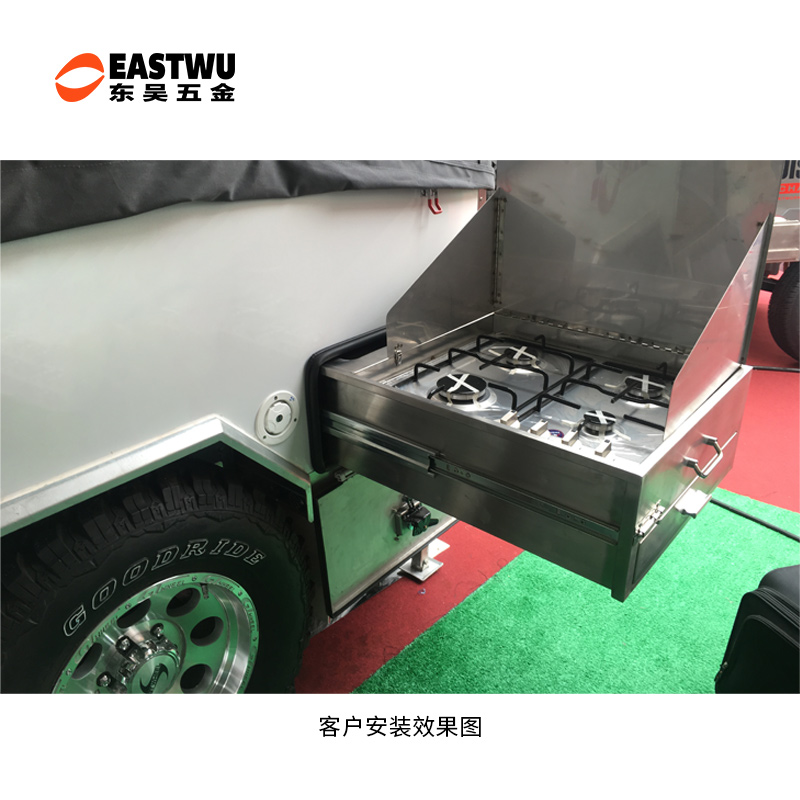 53宽房车改装车抽屉后备箱抽拉灶工业重型缓冲加厚三节导轨滑轨