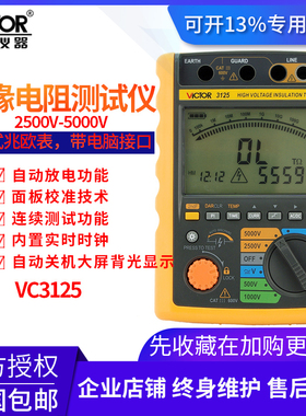 胜利VC3125数字绝缘电阻测试仪 高压兆欧表5000V/2500V 电子摇表