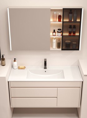 奶油风轻奢浴室柜定制73/83/93cm103厘米113公分陶瓷一体盆洗手池