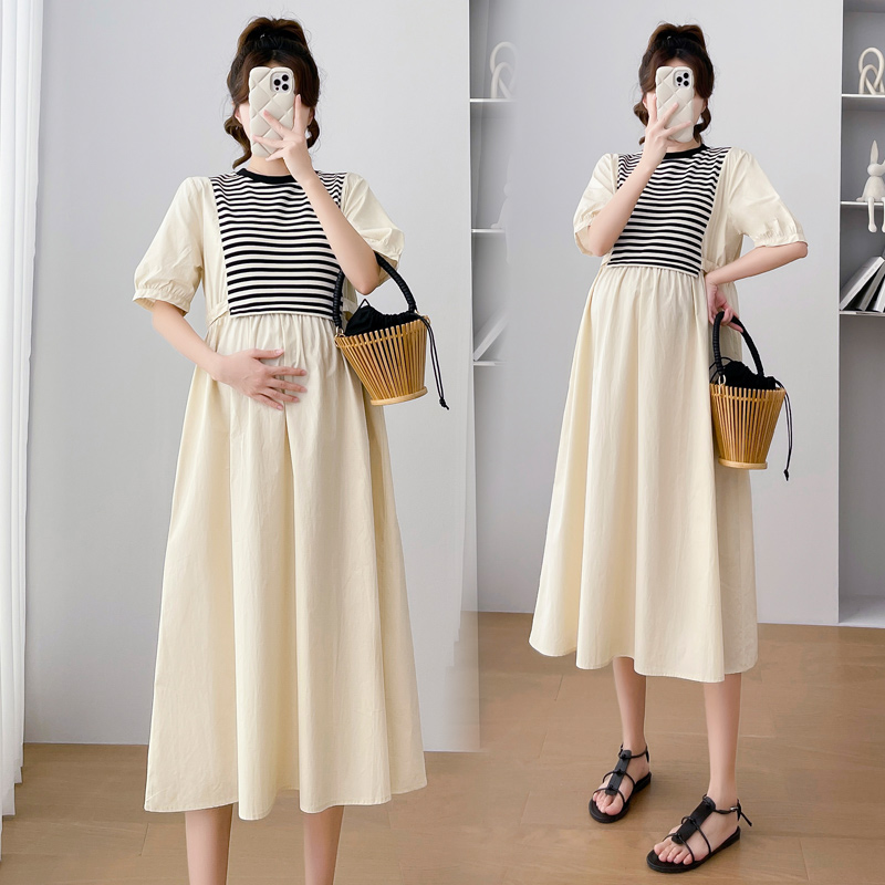 孕妇2023新款夏装怀孕期宽松显瘦长裙气质减龄拼接夏季孕妇连衣裙