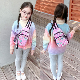 女童胸包粉色可爱单肩卡通小背包双肩斜挎胸包秋游外出旅游小包包
