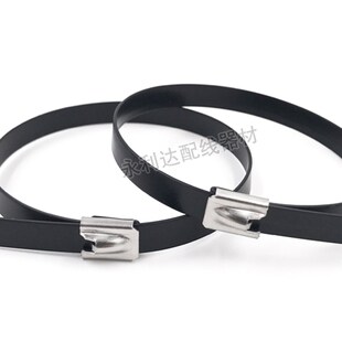 201包塑不锈钢扎带5.6 500mm自锁船用金属黑色扎带