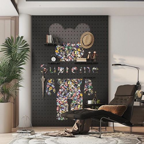 洞洞板置物架打印图案遮挡装饰入户玄关打孔式客厅实木定制收纳架