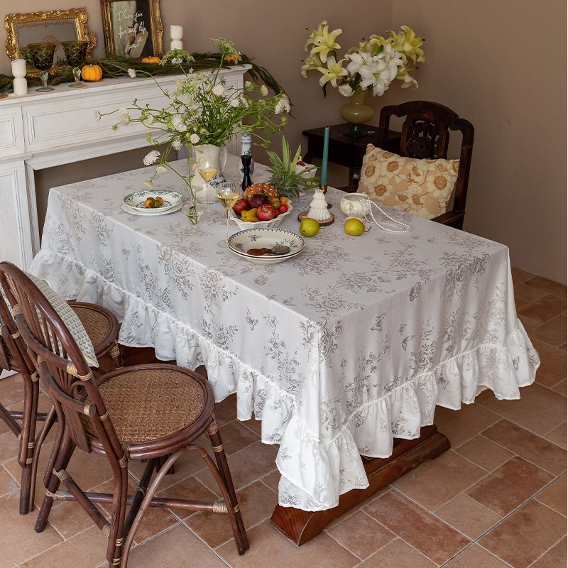 蕾丝桌布高级感法式轻奢网纱餐桌布艺白色台布茶几盖布镂空长方形