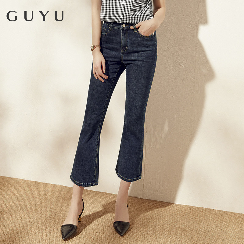 2023春装新款喇叭牛q仔裤女高腰显瘦矮个子蓝色裤子阔腿微喇九分