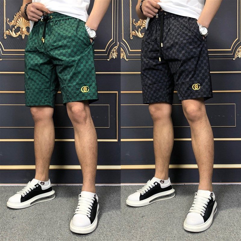 2116夏季男士欧货字母绣花五分裤冰丝棉半截裤个性印花短裤沙滩裤