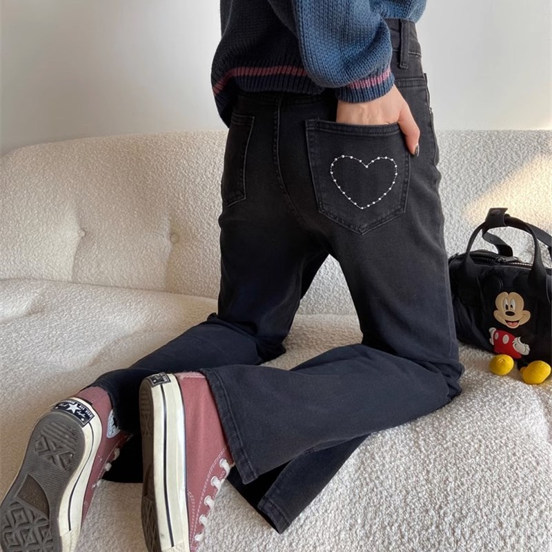 特大码胖mm高腰弹力开叉阔腿裤牛仔裤女2024新款显瘦百搭直筒裤子