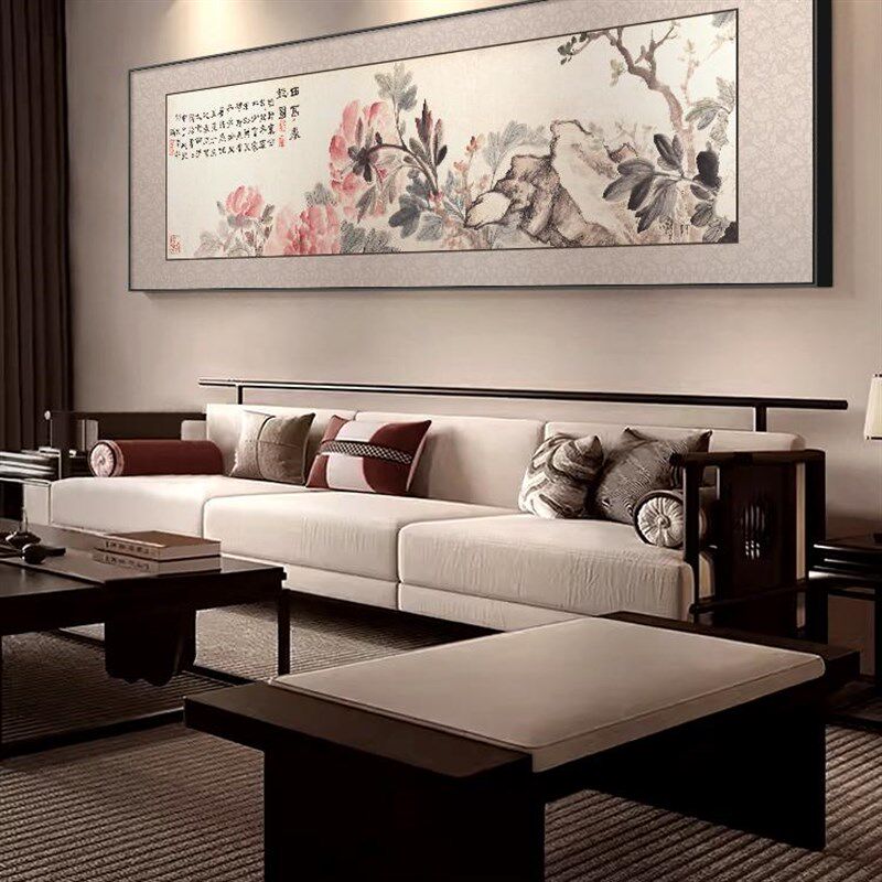新中式客厅沙发背景墙装饰画大气古E典茶室卧室房间挂画花鸟画壁
