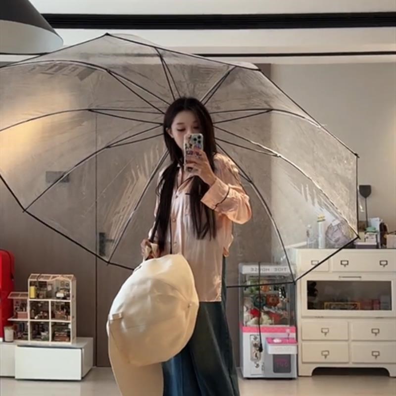 特大号超大透明雨伞180cm长柄三人到五人抗风加固超厚.暴雨专用伞