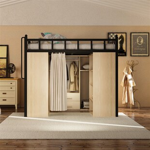 现代简约高架床衣帽间床北t欧高低床阁楼式床复式二楼床多功能上