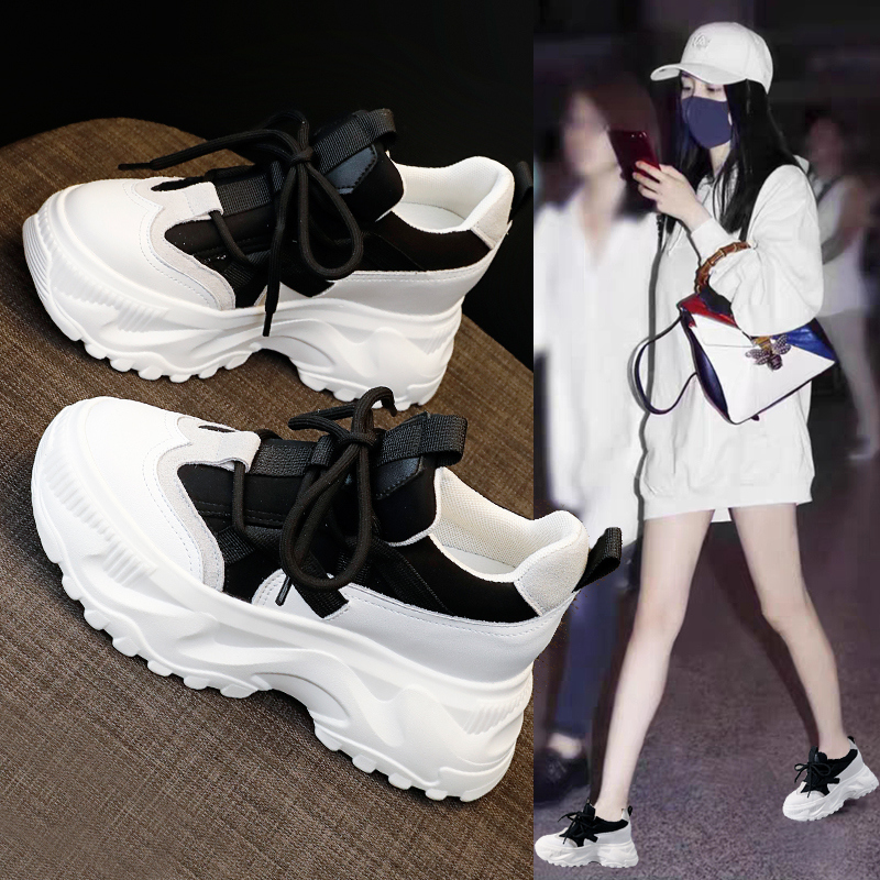 内增高老爹鞋女真皮2023年春秋小个子厚底松糕女鞋百搭休闲运动鞋