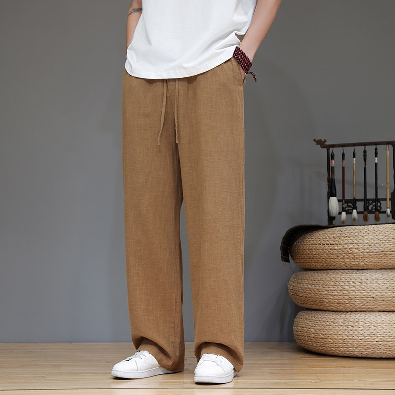 2024新款冰丝亚麻裤直筒裤宽松阔腿裤中国风唐装男款裤子大码男装,男装,秀禾服,淘宝优惠券,粉丝福利购,淘宝优惠卷