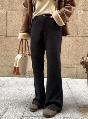 NAZ那子大码冬季高腰修身微喇裤胖妹妹显瘦休闲百搭黑色休闲裤女