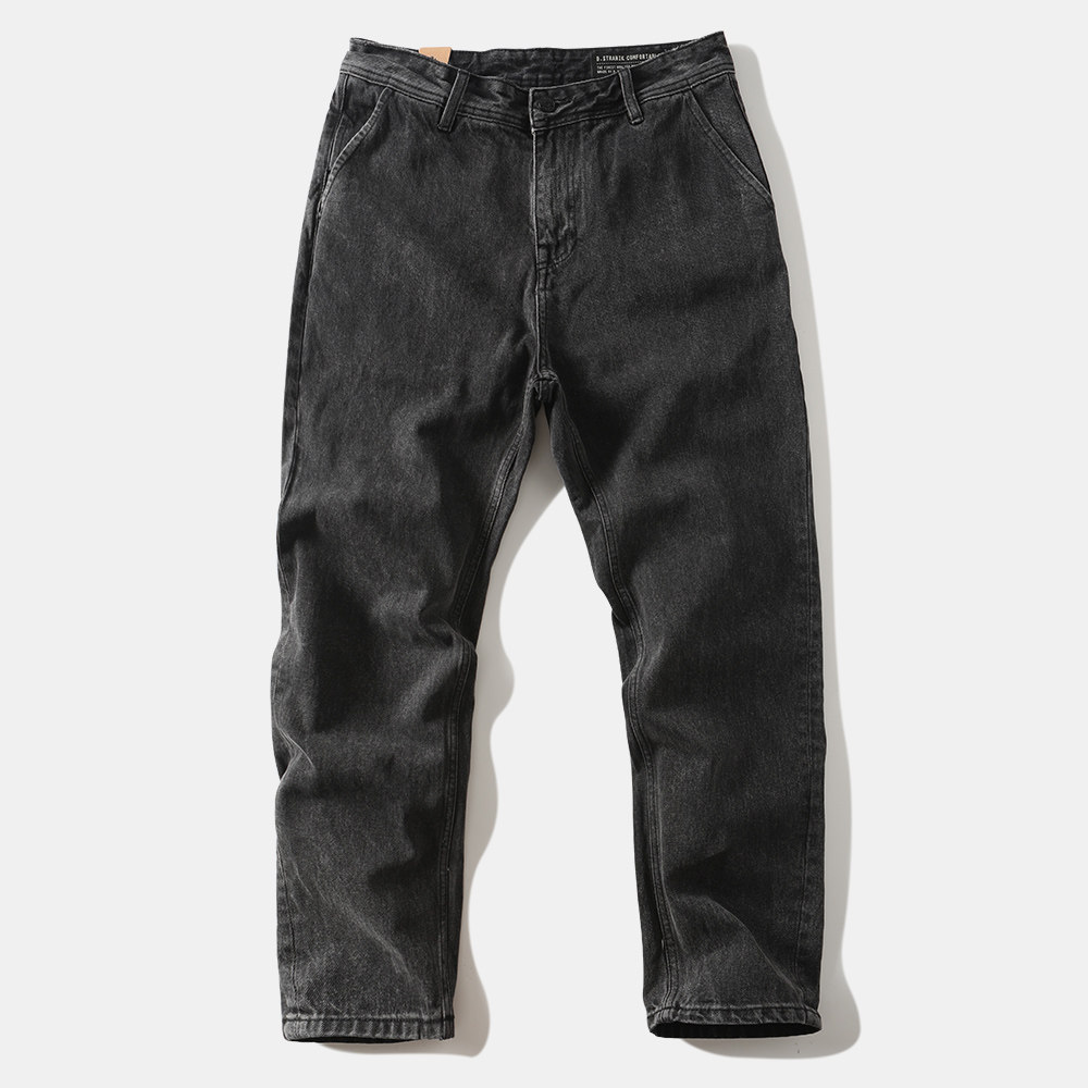 重磅美式复古砂洗牛仔裤直筒休闲男式宽松黑色工装裤秋季厚款纯棉