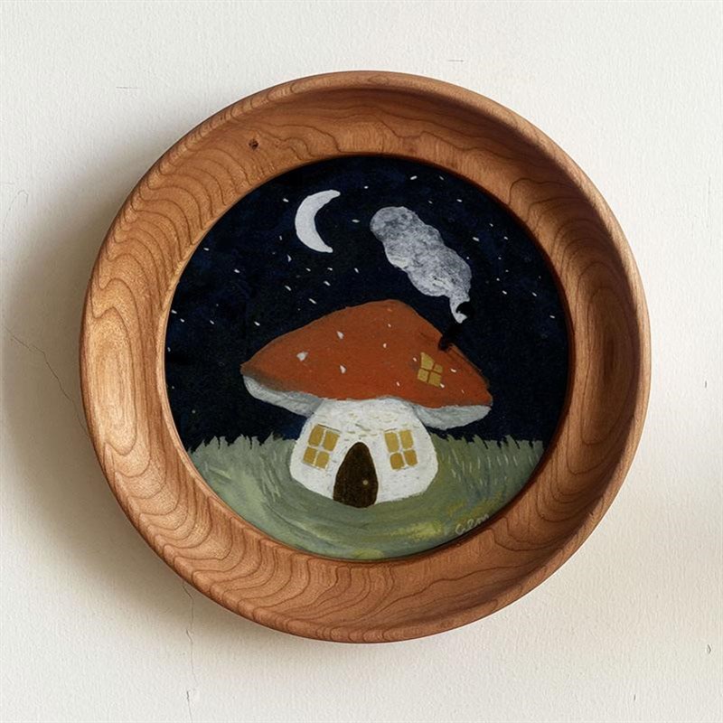 樱桃木实木圆框摆台挂画卧室书房壁画中古风圆形装饰画儿童房相框图片