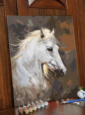 油画动物骏马马艺术手绘填色画客厅卧室居饰画