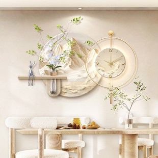 奶油风装饰画水培绿植时钟表挂画客厅级感挂钟餐桌山水壁画