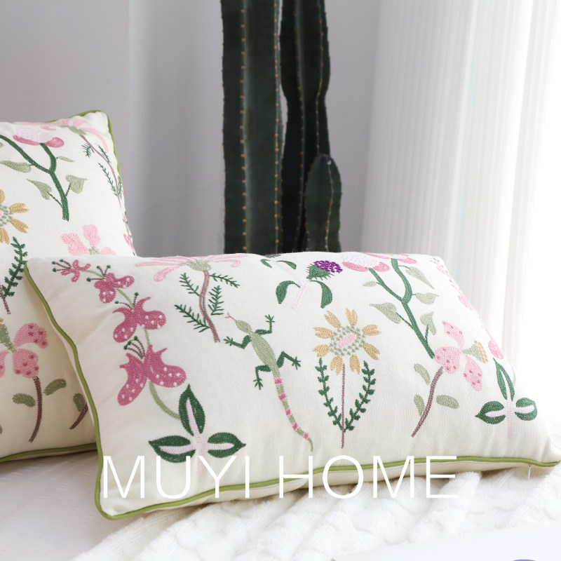 浪漫春季粉色小花抱枕客厅沙发用抱枕不含芯方枕靠枕靠垫卧室用