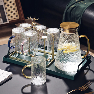 家用喝水杯子简约客厅耐高温W茶杯待客水具 轻奢锤纹茶具套装