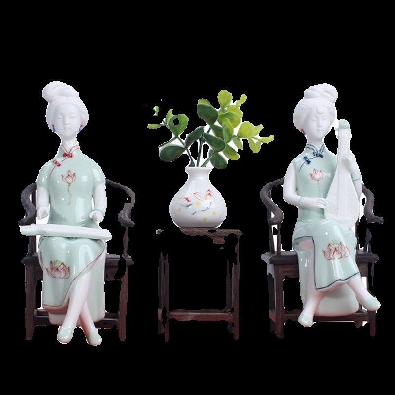 古典陶瓷仕女创意工艺品青瓷美女人物软装饰品玄关酒柜送礼,家居饰品,装饰摆件,淘宝优惠券,粉丝福利购,淘宝优惠卷