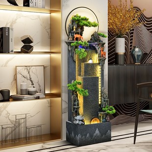 居如家假山造景灯光水幕墙流水酒店会所茶室景观家居装饰