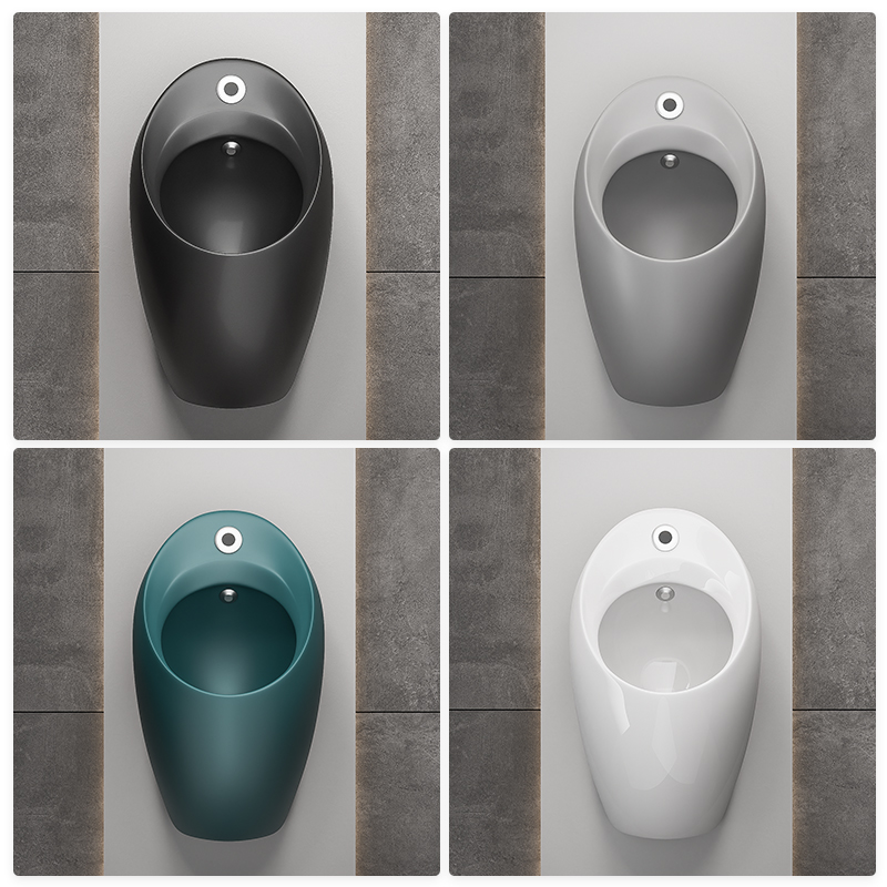 黑色自动感应小便斗挂墙式小便器墙排水彩色挂式小便池智能小便池