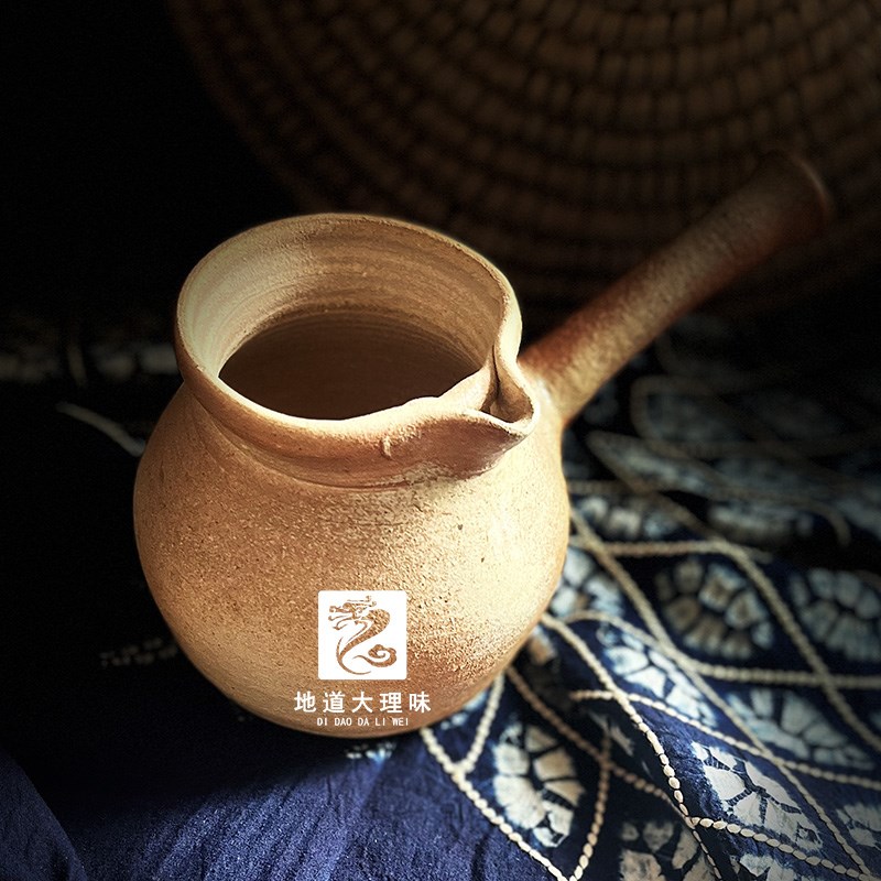 土陶罐云南大理白族特产手工柴烧侧把烤茶粗陶围炉煮茶壶冲花茶罐