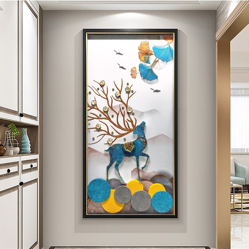 入户玄关装饰画实物立体画九鱼向日葵壁画现代轻奢简约风过道挂画图片