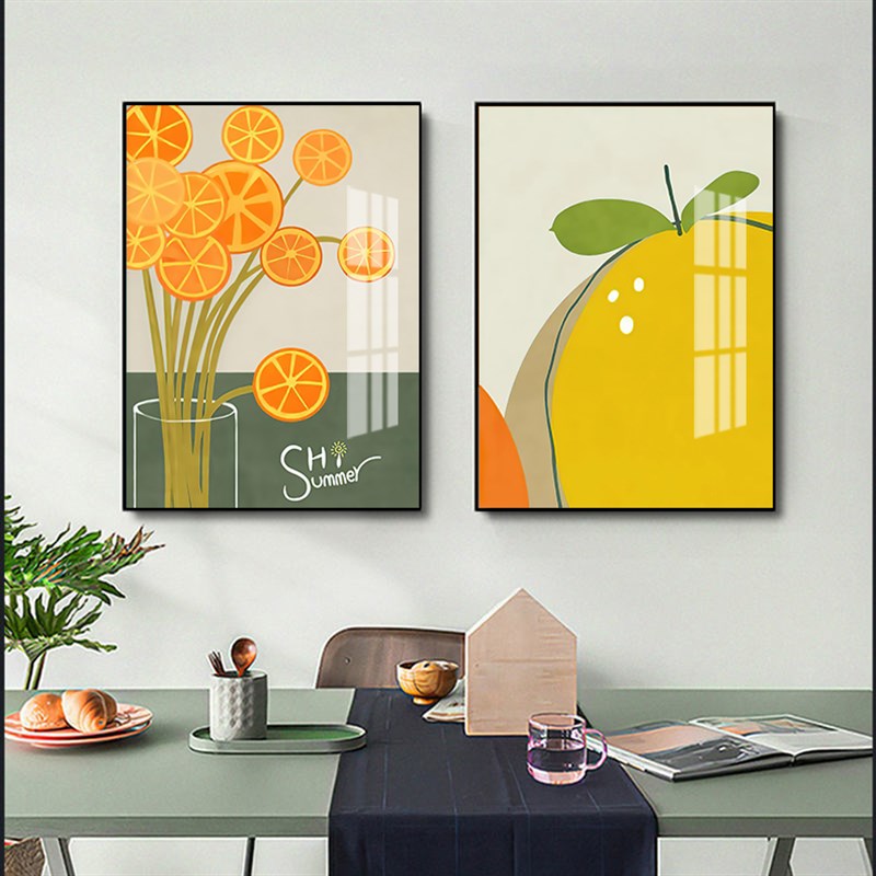 现代轻奢风格餐厅装饰画玻璃挂画简约餐桌画饭厅墙面壁画两联画图片