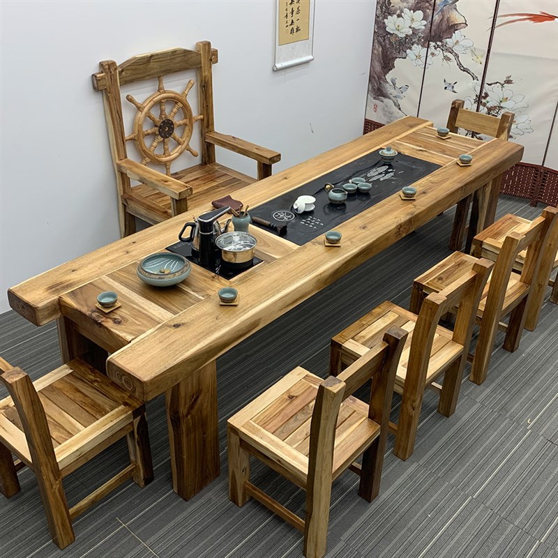 实木茶桌椅老船木功夫小茶几中式茶台茶艺泡茶桌办公家具装