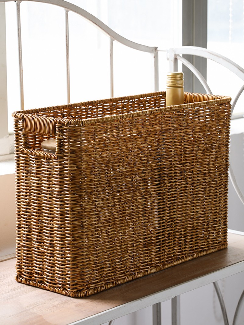 书房杂志书报收纳筐草编欧式储物杂志收纳架仿藤编零食杂物篮客厅