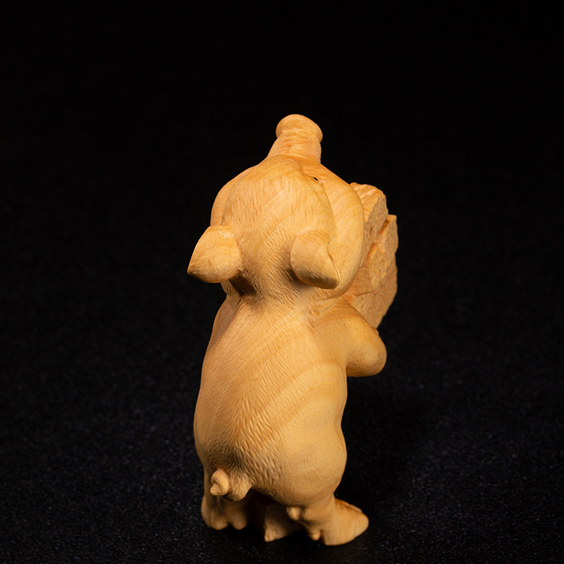 黄杨木雕刻手把件家居装饰创意实木男猪摆件工艺品文玩勤奋猪