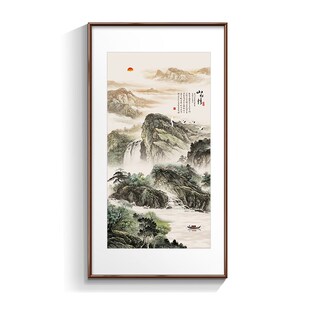 海纳百川挂画入户玄关走廊过道装饰画竖国画山水画客厅壁画