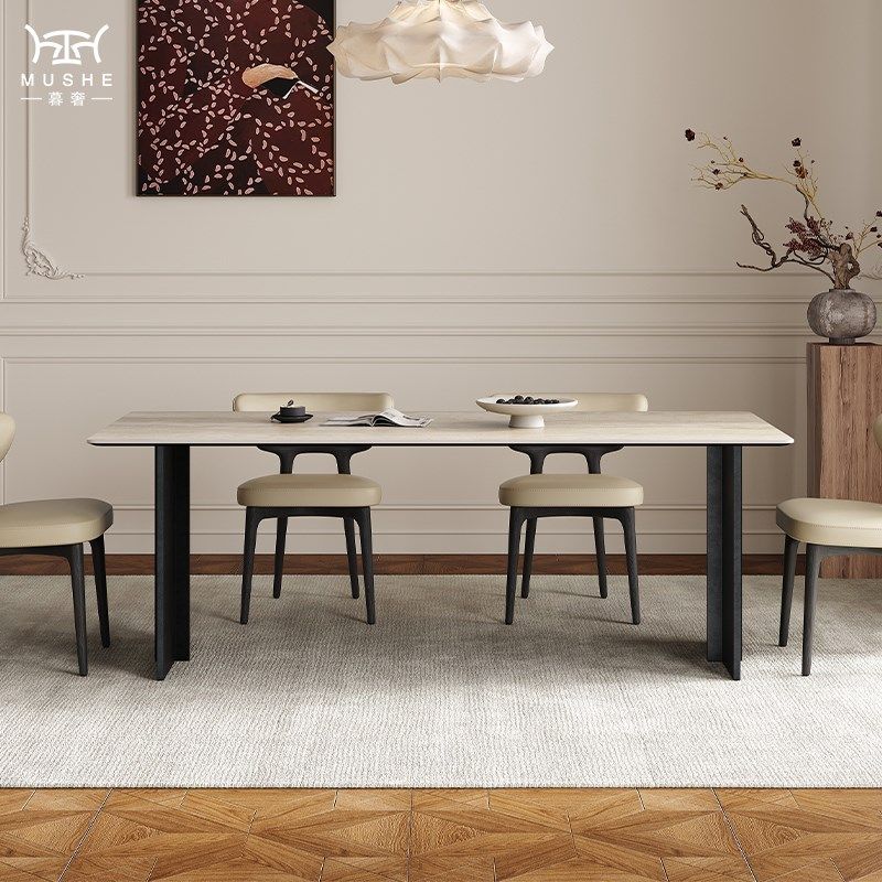 暮奢法式复古洞石岩板餐桌椅长方形设计师中古风餐桌,住宅家具,岩板餐桌,淘宝优惠券,粉丝福利购,淘宝优惠卷