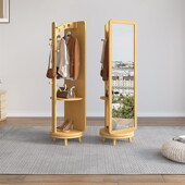 实木穿衣镜现代全身镜旋转落地镜小户型试衣镜衣帽架一体