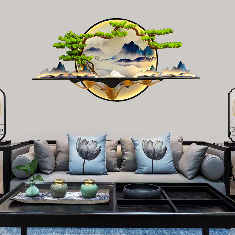 新挂画客厅茶室玄关背景墙上装饰画立体迎客松带灯铁艺壁饰,家居饰品,现代装饰画,淘宝优惠券,粉丝福利购,淘宝优惠卷