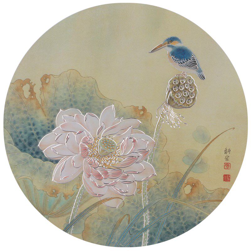 铜雕画 师傅手工錾刻 翠鸟荷客厅卧室玄关装饰画背景画壁画,家居饰品,铜雕画,淘宝优惠券,粉丝福利购,淘宝优惠卷