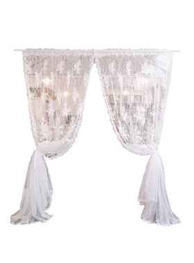 LEH新款欧式奢华立体绣珍珠蕾丝百褶白色窗纱窗帘纱帘