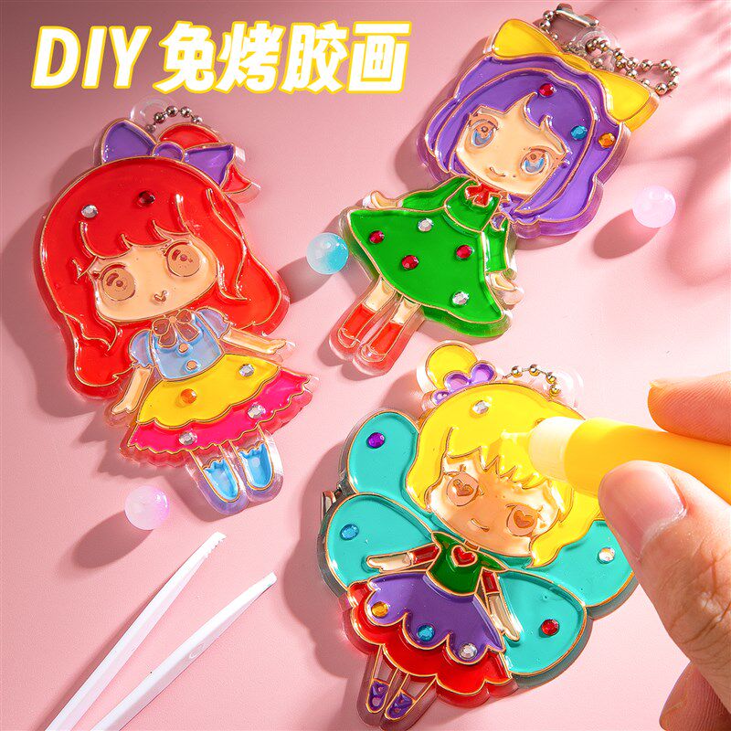 儿童伦免烤冰冰水晶胶画手工涂色堡填充画板画卡烤画颜料女孩女童图片