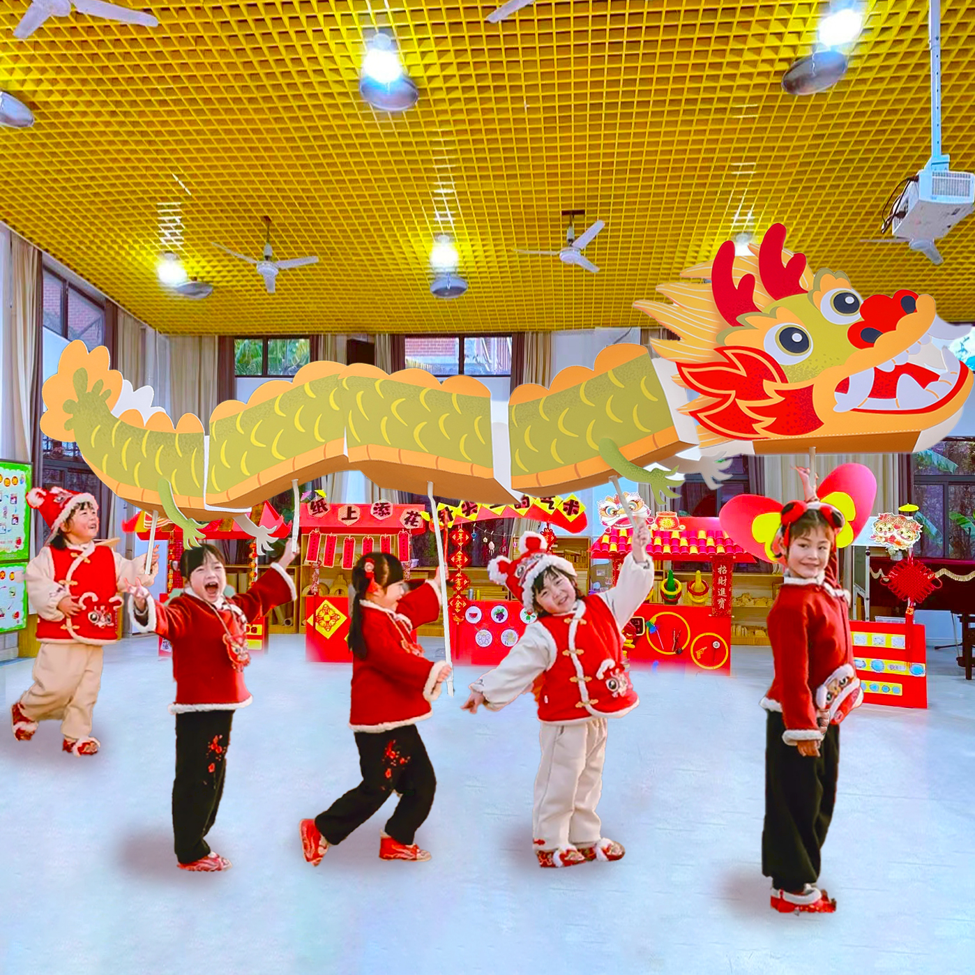 学生幼儿园国潮舞表演活动气球创意创意龙节日互动道具KT立体龙