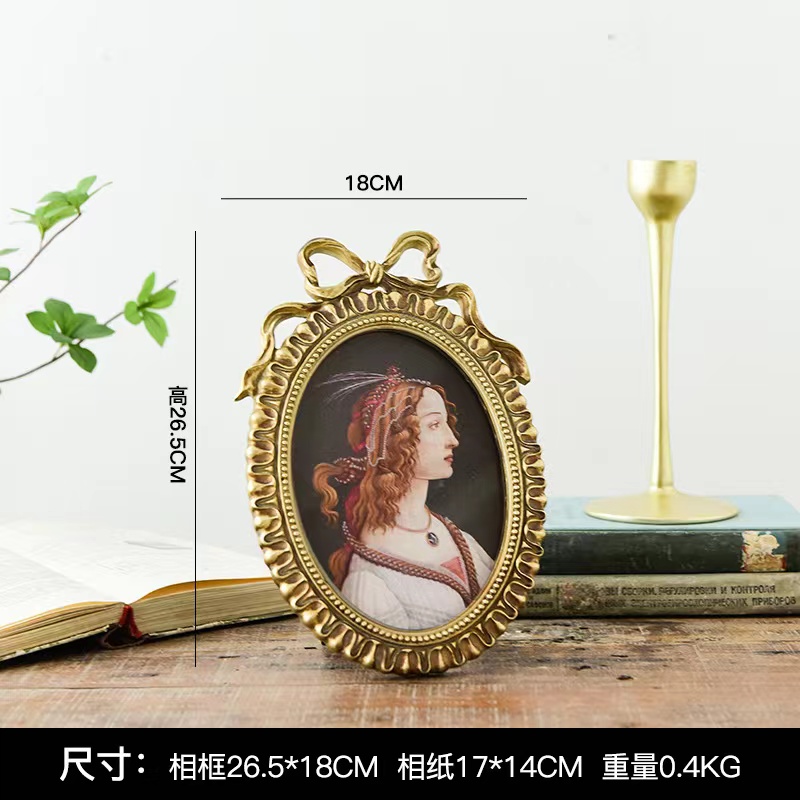 法式怀旧复古蝴蝶结相框浮雕树脂画框椭圆形桌面摆件背景墙装饰画图片