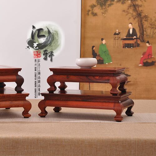 缅甸梨现代明式长方奇石客厅瓶装饰茶壶盆景底座木质架
