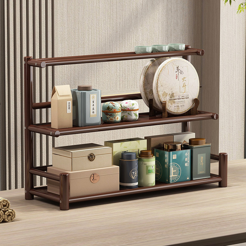 小型桌面博古架实木中式茶叶茶具台式置物架装饰品摆放茶杯展示柜