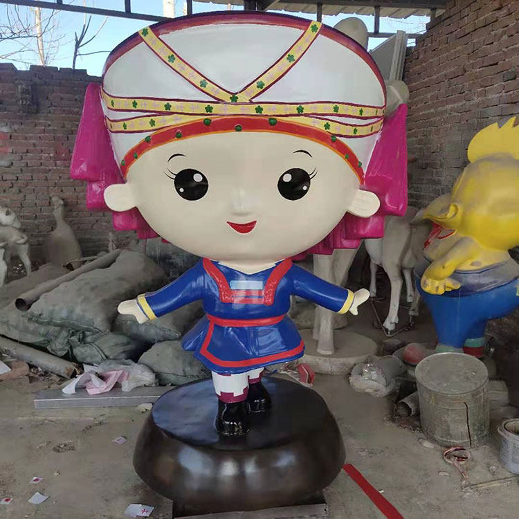 定制少数民族卡通l人物雕塑玻璃钢迎宾招财雕像定做石膏彩绘订摆