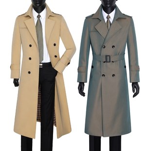 春秋过膝时尚男双排扣超长风衣韩版修身长款外套潮流战壕大衣464