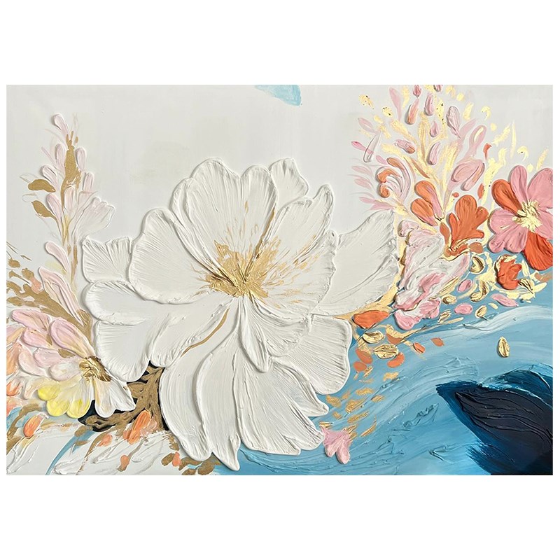 白色牡丹花手f绘油画奶油风客厅花开富贵装饰画卧室床头大尺寸挂图片