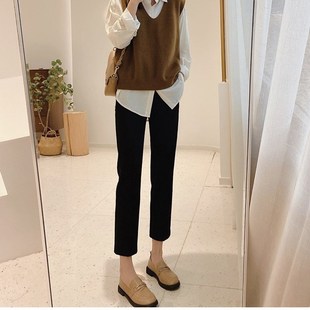 裤 高腰显瘦轻奢百搭休闲垂感烟管小脚西装 女九分秋冬厚款 小直筒裤